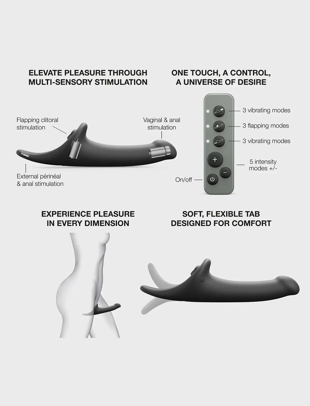 Semi-realistic multi-orgasm dildo, black design, Strap-On-Me collection