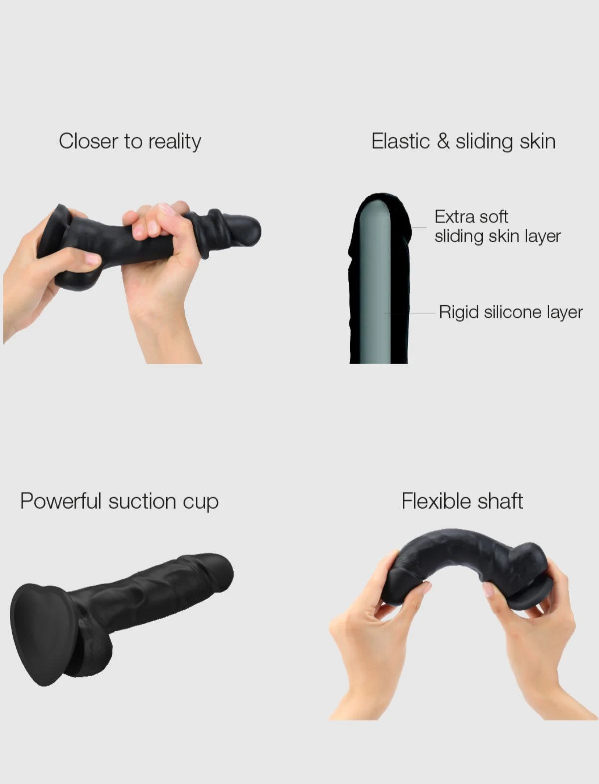 Sliding skin realistic dildo, black design, Strap-On-Me collection