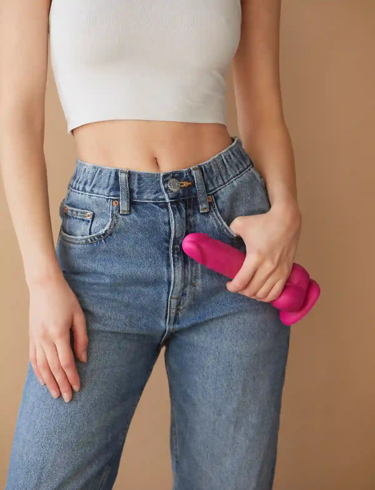 Sliding skin realistic dildo, fuchsia design, Strap-On-Me collection