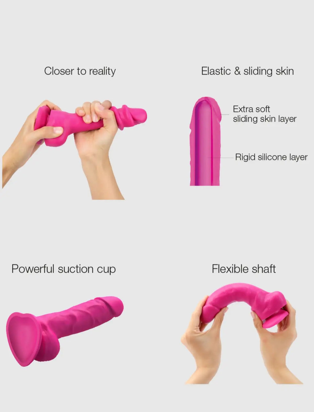 Sliding skin realistic dildo, fuchsia design, Strap-On-Me collection