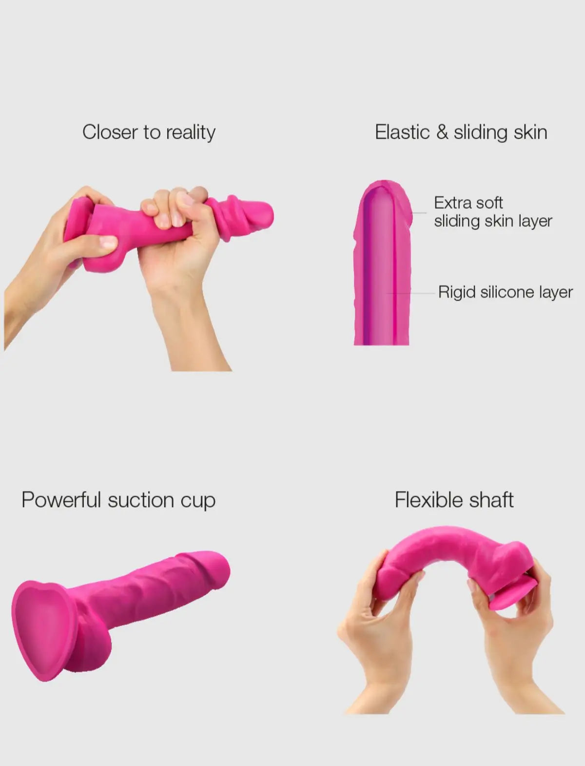 Sliding skin realistic dildo, fuchsia design, Strap-On-Me collection