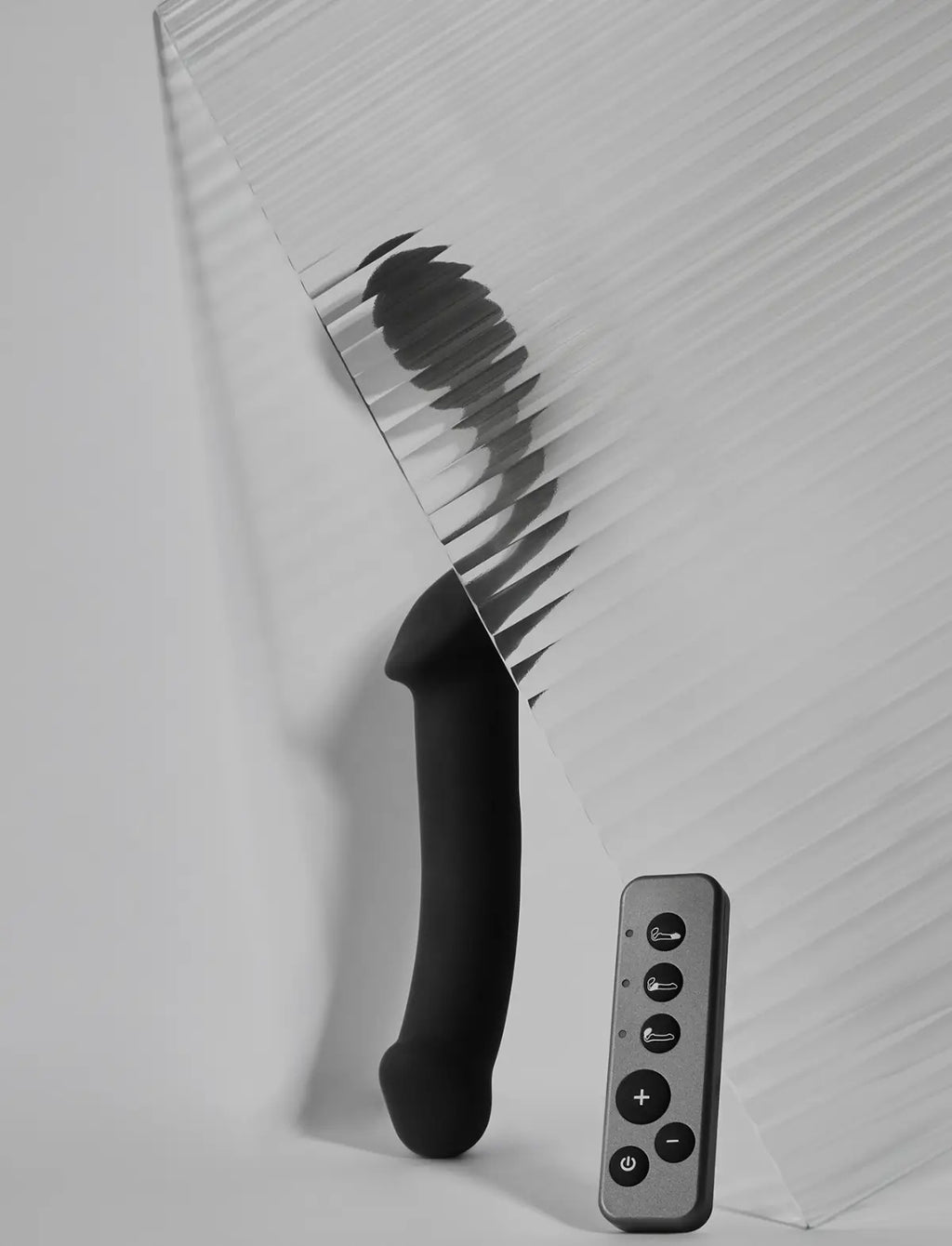 Vibrating strap-on with remote control, 3 motors, rechargeable remote, black design, Strap-On-Me collection.